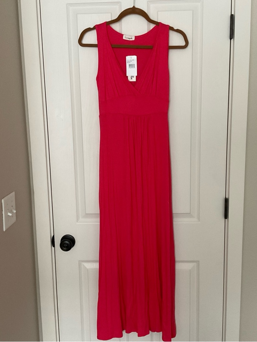 Loveappella Bright Red-Orange Maxi Dress.